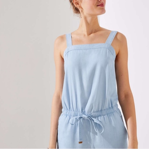 LOFT chambray apron front drawstring jumpsuit - Picture 2 of 7